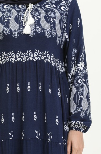 Floral Print Viscose Dress 4107-05 Navy Blue 4107-05