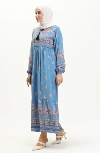 Robe Viscose à Motifs 4111-04 Bleu Bébé 4111-04