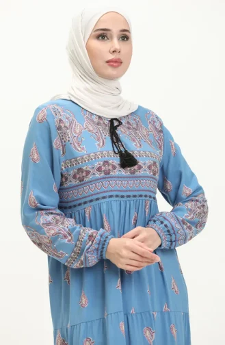 Robe Viscose à Motifs 4111-04 Bleu Bébé 4111-04