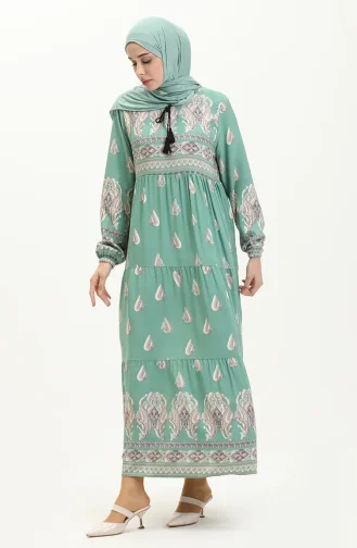 Robe Viscose à Motifs 4111-05 Vert Noisette 4111-05