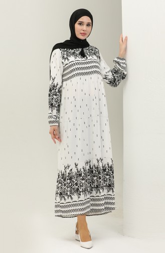 Robe en Viscose à Motifs 4112-02 Blanc 4112-02
