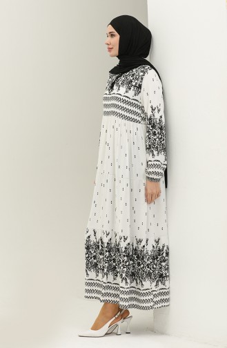 Robe en Viscose à Motifs 4112-02 Blanc 4112-02