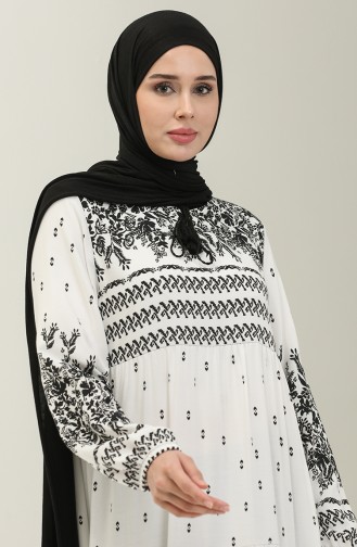Robe en Viscose à Motifs 4112-02 Blanc 4112-02