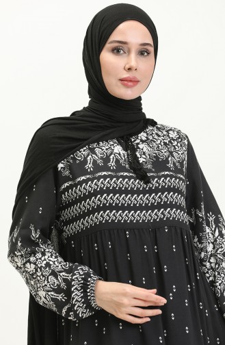 فستان فيسكوز منقوش 4112-04 أسود 4112-04
