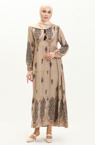 Robe en Viscose à Motifs 4113-01 Vison 4113-01