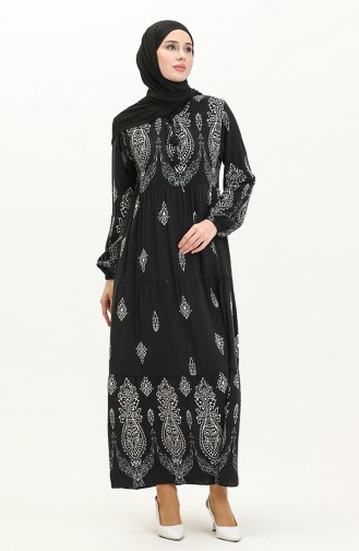 Gemustertes Viskosekleid 4113-03 Schwarz 4113-03