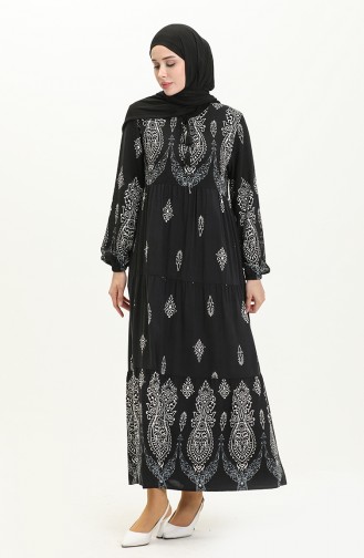 Gemustertes Viskosekleid 4113-03 Schwarz 4113-03