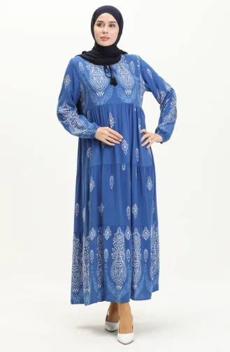 Robe en Viscose à Motifs 4113-05 Bleu Roi 4113-05