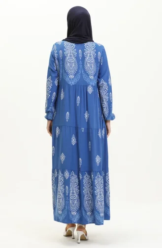 Robe en Viscose à Motifs 4113-05 Bleu Roi 4113-05