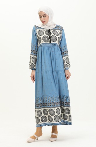 Patterned Viscose Dress 4115-01 Blue 4115-01