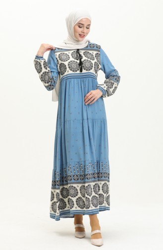 Patterned Viscose Dress 4115-01 Blue 4115-01