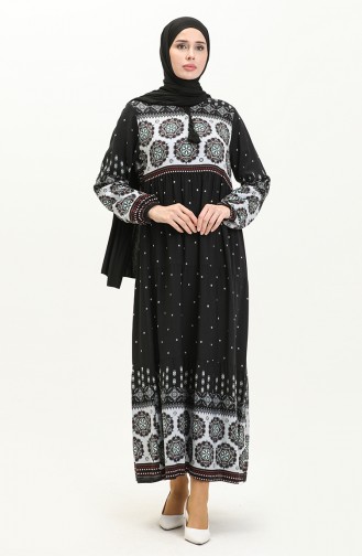 Robe en Viscose à Motifs 4115-04 Noir Gris 4115-04