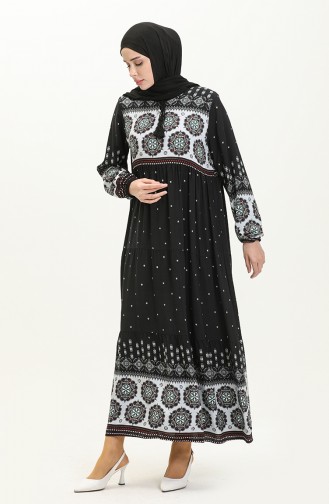 Robe en Viscose à Motifs 4115-04 Noir Gris 4115-04