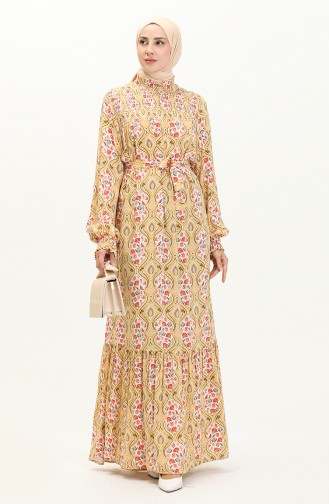 Gemustertes Viskosekleid 5520-02 Beige 5520-02