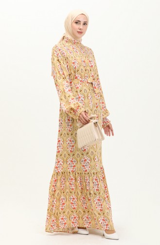 Gemustertes Viskosekleid 5520-02 Beige 5520-02