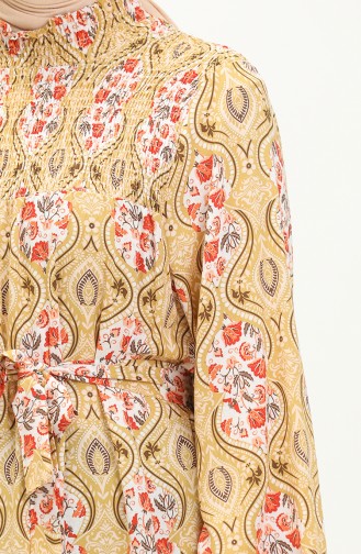 Gemustertes Viskosekleid 5520-02 Beige 5520-02