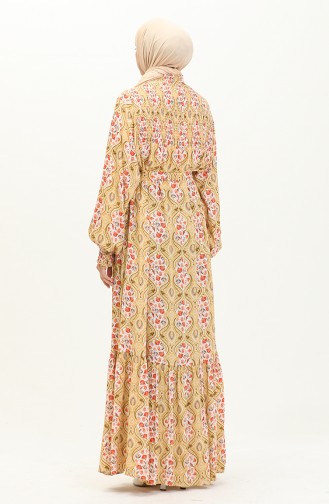 Gemustertes Viskosekleid 5520-02 Beige 5520-02