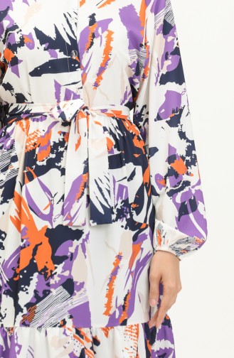 Robe Plissée à Motifs 1016-01 Blanc Pourpre 1016-01