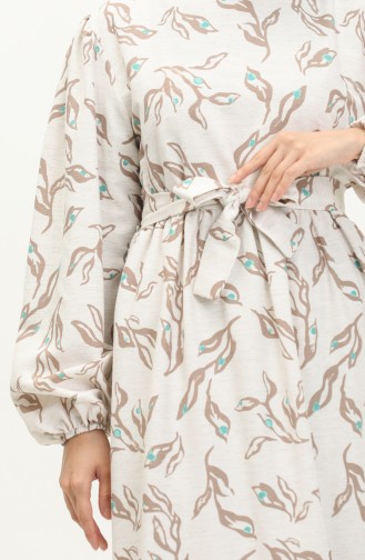 Printed Linen Dress 1018-06 Cream Beige 1018-06