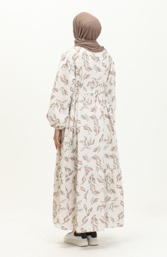 Printed Linen Dress 1018-06 Cream Beige 1018-06