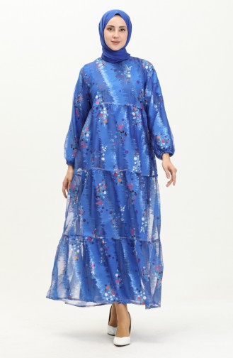 فستان شيفون منقوش 24Y8874A-01 أزرق ملكي 24Y8874A-01