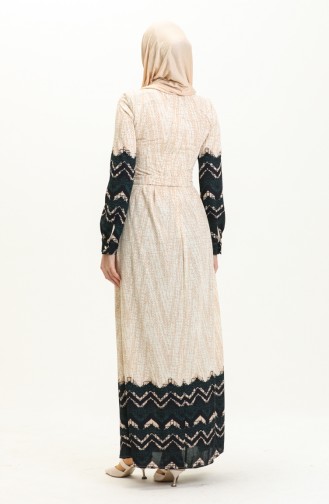 Garnished Printed Dress 60295-03 Beige Emerald Green 60295-03