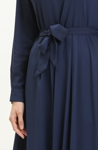 Pleated Detail Belted Dress 60307-01 Navy Blue 60307-01