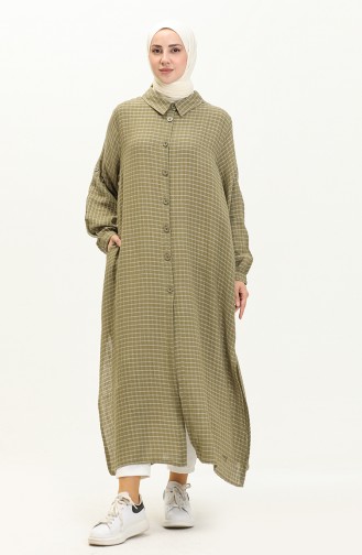 Müslin Kumaş Kareli Uzun Tunik 24Y8865-03 Haki