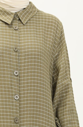 Müslin Kumaş Kareli Uzun Tunik 24Y8865-03 Haki