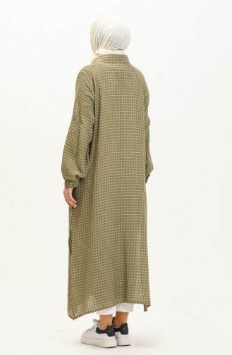 Müslin Kumaş Kareli Uzun Tunik 24Y8865-03 Haki