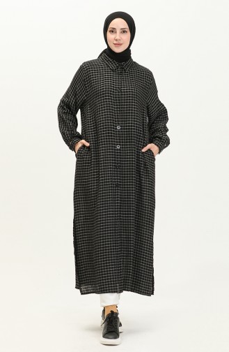 Müslin Kumaş Kareli Uzun Tunik 24Y8865-04 Siyah