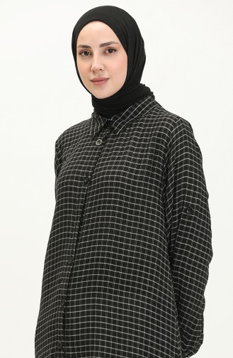 Müslin Kumaş Kareli Uzun Tunik 24Y8865-04 Siyah