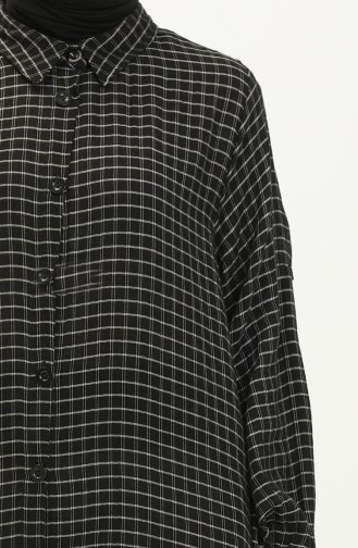 Müslin Kumaş Kareli Uzun Tunik 24Y8865-04 Siyah