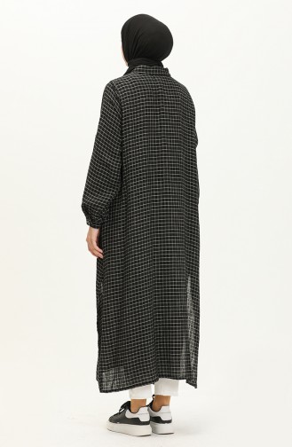 Müslin Kumaş Kareli Uzun Tunik 24Y8865-04 Siyah