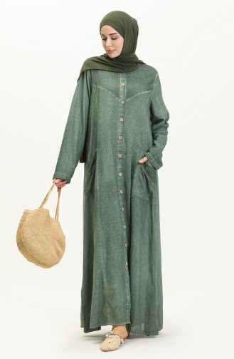 Şile Fabric Authentic Abaya 8383-04 Green 8383-04