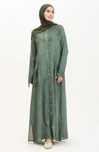 Şile Fabric Authentic Abaya 8383-04 Green 8383-04