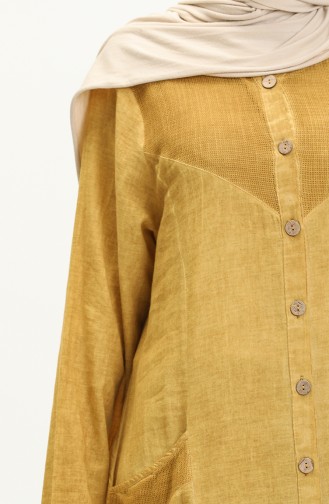Şile Fabric Authentic Abaya 8383-05 Mustard 8383-05