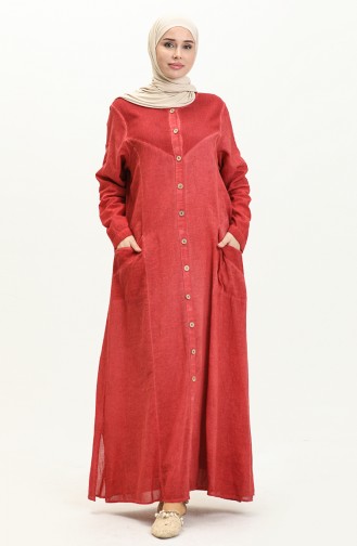 Şile Fabric Authentic Abaya 8383-06 Brick Red 8383-06