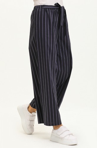 Striped Wide Leg Pants 20017-01 Navy Blue 20017-01