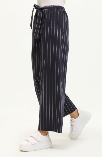 Striped Wide Leg Pants 20017-01 Navy Blue 20017-01