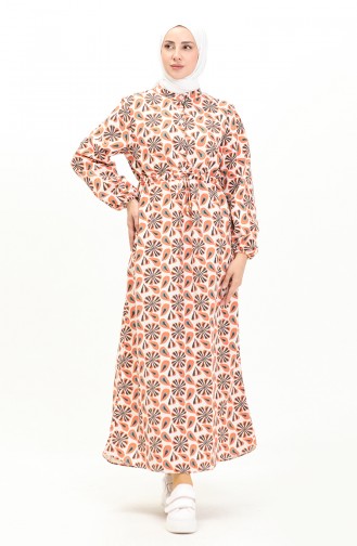 Printed Linen Dress 1021-02 Orange Mint 1021-02