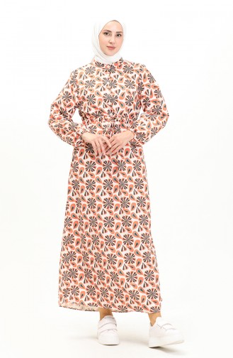 Printed Linen Dress 1021-02 Orange Mint 1021-02