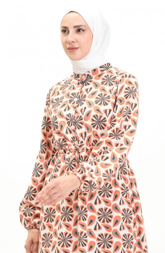 Printed Linen Dress 1021-02 Orange Mint 1021-02