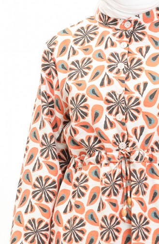Printed Linen Dress 1021-02 Orange Mint 1021-02