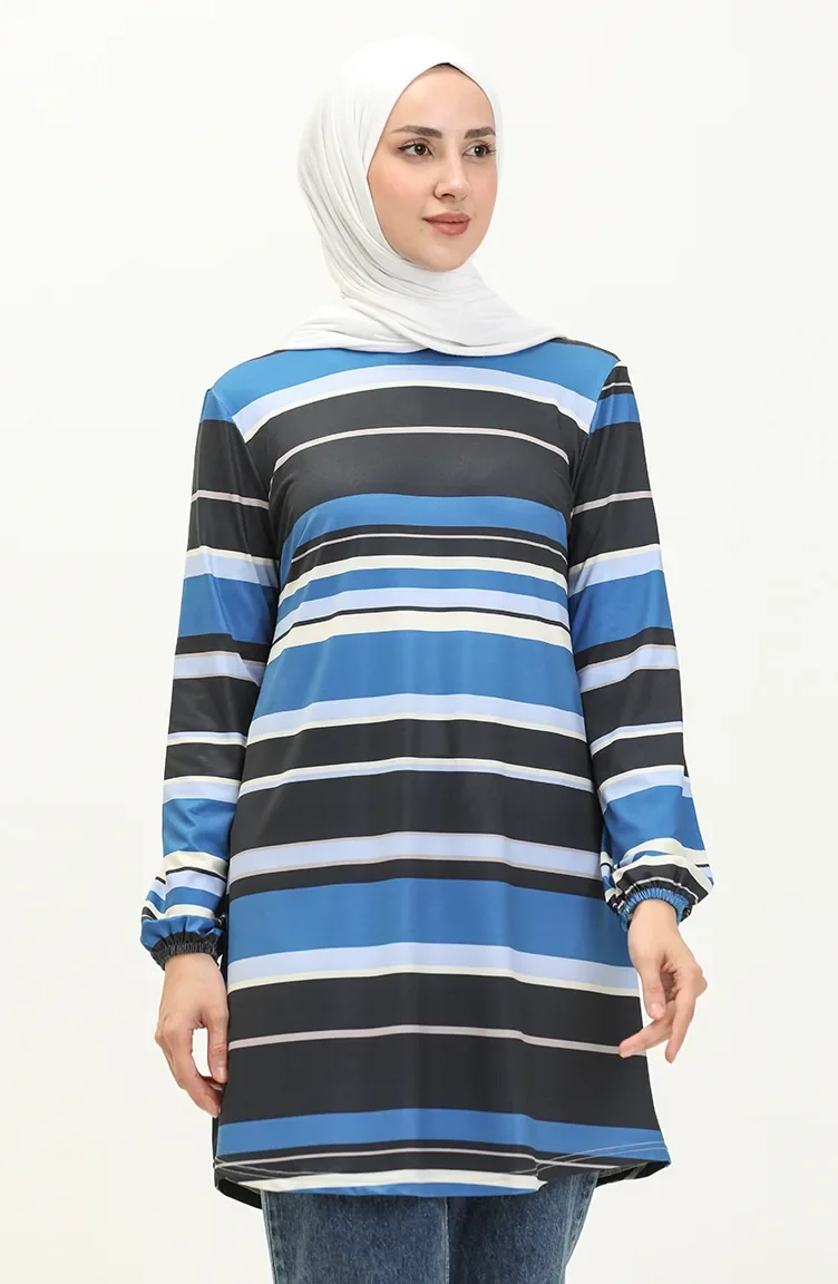 Elastic Sleeve Tunic 8598-01 Navy Blue Saxe 8598-01