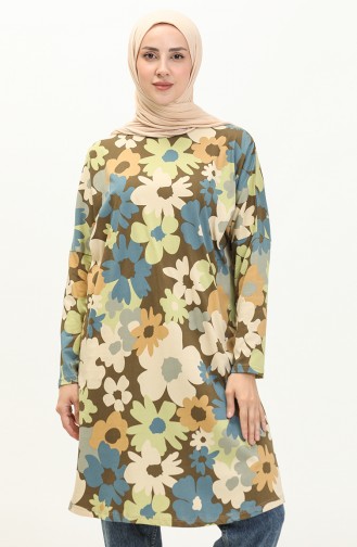 Printed Bat Sleeve Tunic 8606-01 Khaki 8606-01