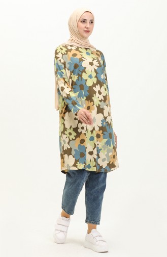 Printed Bat Sleeve Tunic 8606-01 Khaki 8606-01