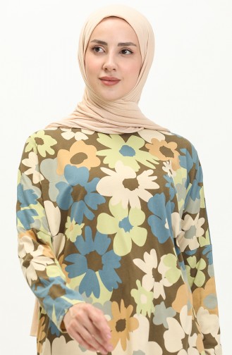 Printed Bat Sleeve Tunic 8606-01 Khaki 8606-01