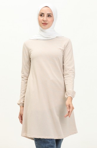 Striped Elastic Sleeve Tunic 8613-02 Mink 8613-02