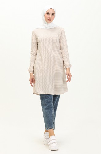 Striped Elastic Sleeve Tunic 8613-02 Mink 8613-02